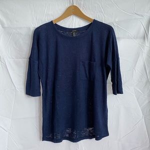 Forever 21 Navy Blue Relaxed 3/4 Sleeve Knit Top